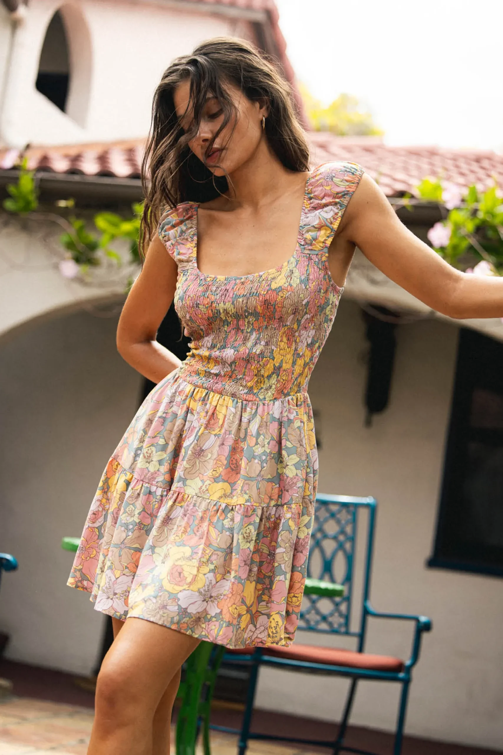 ADELLE JANIS FLORAL SMOCKED DRESS