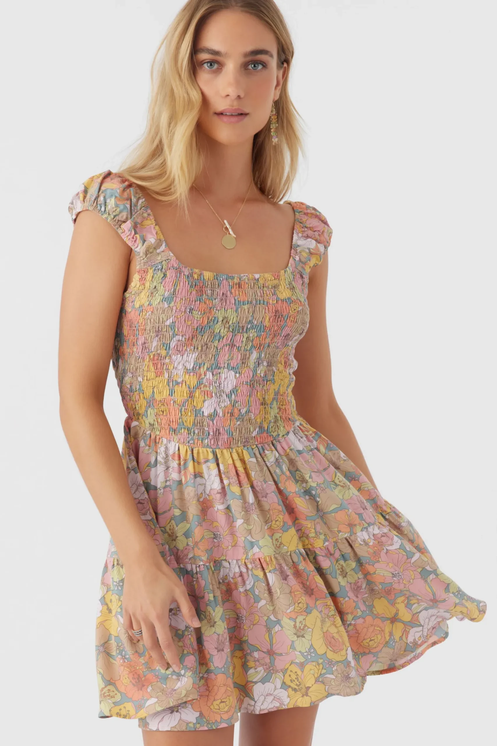 ADELLE JANIS FLORAL SMOCKED DRESS