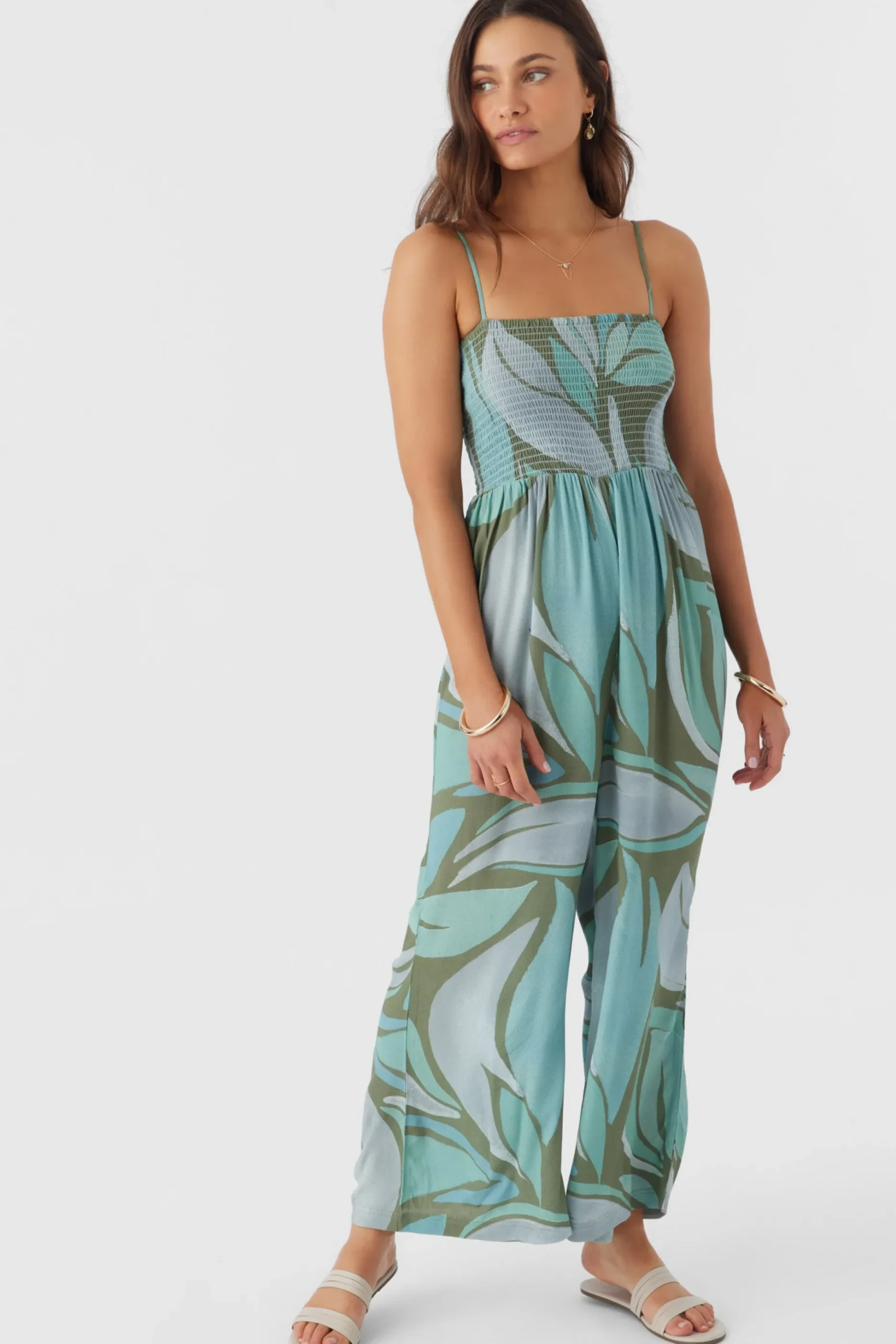 CADE LORETA PRINT SMOCKED JUMPSUIT