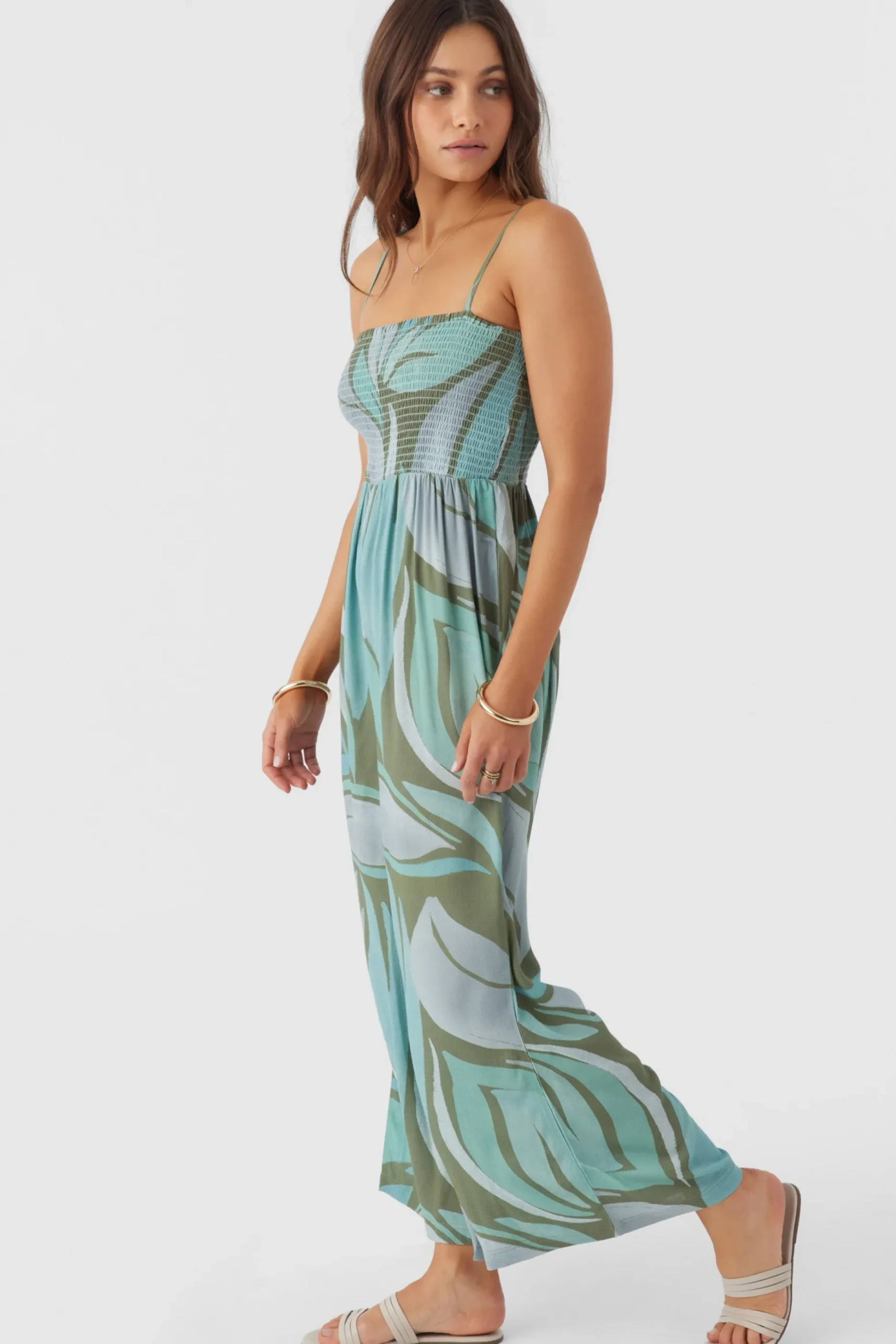CADE LORETA PRINT SMOCKED JUMPSUIT