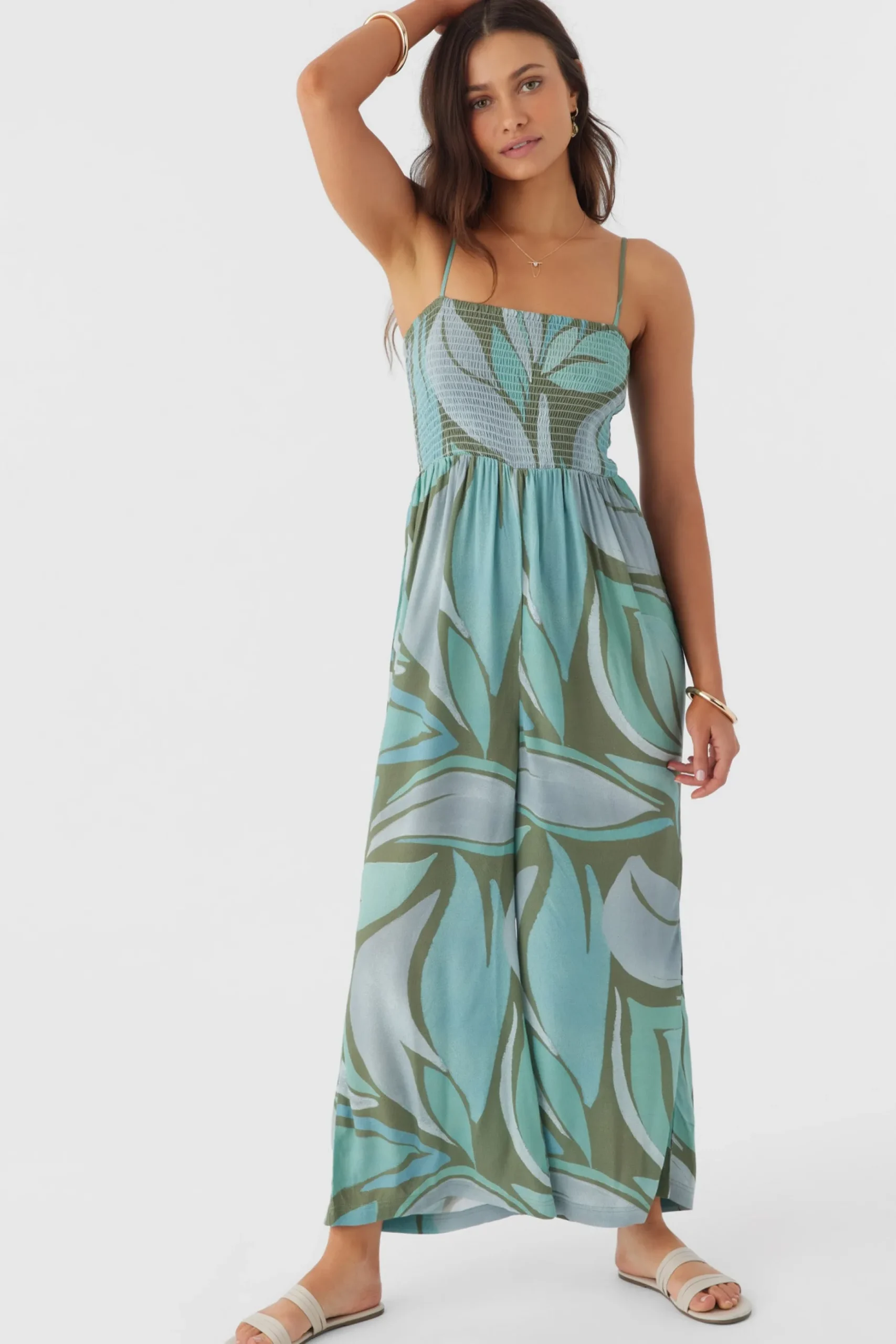 CADE LORETA PRINT SMOCKED JUMPSUIT
