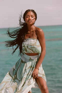 DANNY LORETA PRINT STRAPLESS CROP TOP