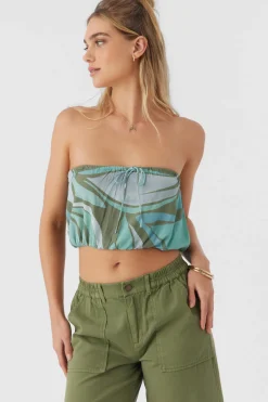 DANNY LORETA PRINT STRAPLESS CROP TOP