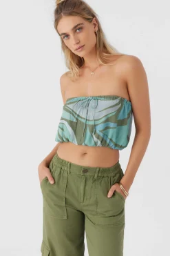 DANNY LORETA PRINT STRAPLESS CROP TOP