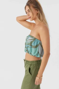 DANNY LORETA PRINT STRAPLESS CROP TOP