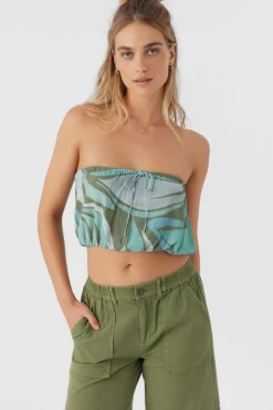DANNY LORETA PRINT STRAPLESS CROP TOP