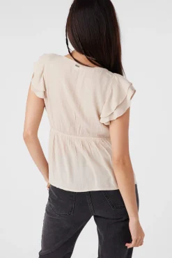 DEJI SOLID FLUTTER SLEEVE TOP