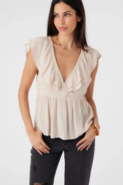 DEJI SOLID FLUTTER SLEEVE TOP