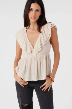DEJI SOLID FLUTTER SLEEVE TOP