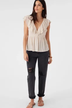 DEJI SOLID FLUTTER SLEEVE TOP