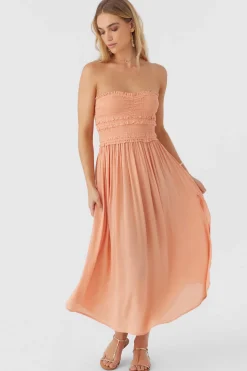 DEVYN SMOCKED STRAPLESS MIDI DRESS