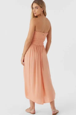 DEVYN SMOCKED STRAPLESS MIDI DRESS