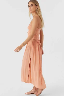 DEVYN SMOCKED STRAPLESS MIDI DRESS
