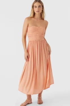 DEVYN SMOCKED STRAPLESS MIDI DRESS