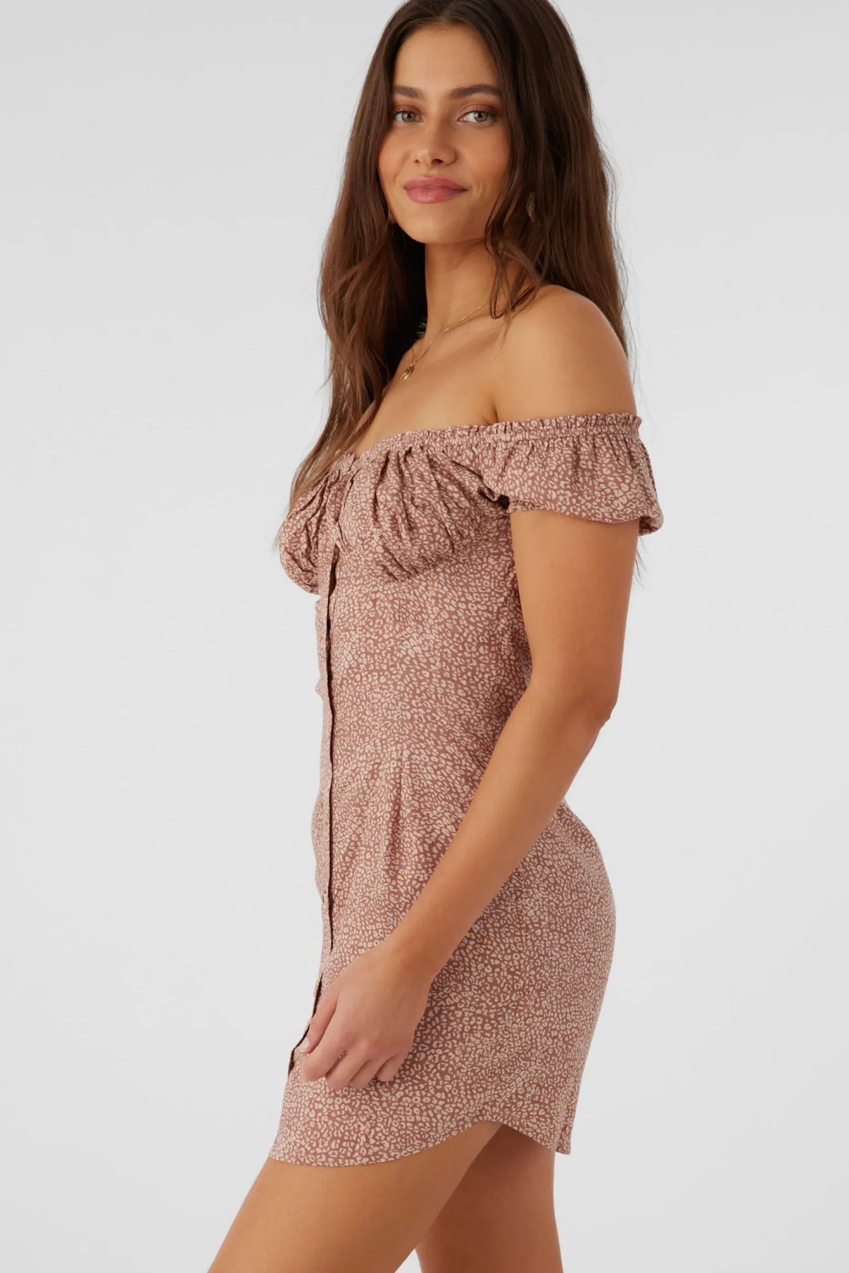 ELLISON LORDES ANIMAL OFF-THE-SHOULDER MINI DRESS
