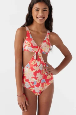 GIRL'S ANTALYA FLORAL TWIST FRONT ONE-PIECE