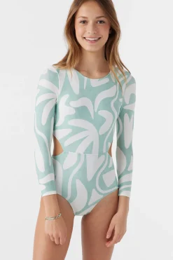 GIRL'S BEACH HUT GEO CUT OUT SURF SUIT