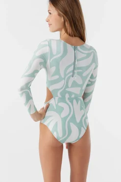 GIRL'S BEACH HUT GEO CUT OUT SURF SUIT