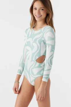 GIRL'S BEACH HUT GEO CUT OUT SURF SUIT