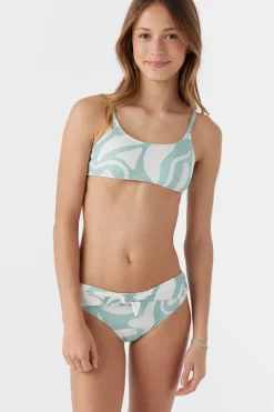 GIRL'S BEACH HUT GEO TIE BACK BRALETTE TOP SET