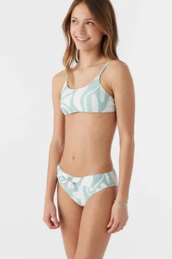 GIRL'S BEACH HUT GEO TIE BACK BRALETTE TOP SET