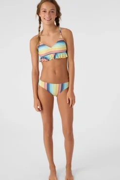 GIRL'S BEACHBOUND STRIPE PEPLUM TRI-TOP & BOTTOMS