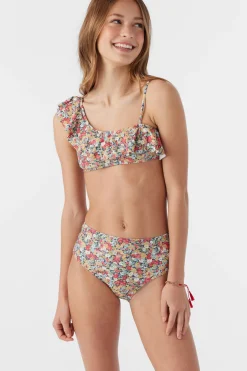GIRL'S EDEN DITSY ASYMM RUFFLE TOP SWIM SET