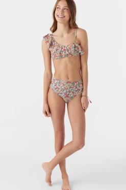 GIRL'S EDEN DITSY ASYMM RUFFLE TOP SWIM SET