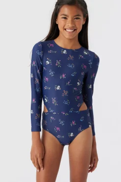 GIRL'S GARDEN FLORAL CUT OUT SURF SUIT