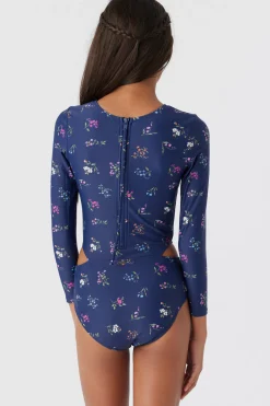 GIRL'S GARDEN FLORAL CUT OUT SURF SUIT