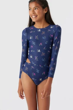 GIRL'S GARDEN FLORAL CUT OUT SURF SUIT