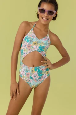 GIRL'S JANIS FLORAL CINCHED ONE-PIECE