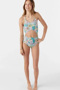 GIRL'S JANIS FLORAL CINCHED ONE-PIECE