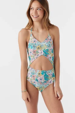 GIRL'S JANIS FLORAL CINCHED ONE-PIECE