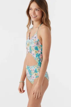 GIRL'S JANIS FLORAL CINCHED ONE-PIECE