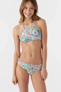 GIRL'S JANIS FLORAL RUFFLE EDGE HIGH NECK SET