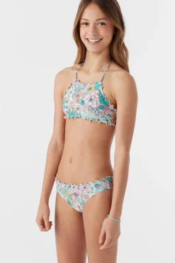 GIRL'S JANIS FLORAL RUFFLE EDGE HIGH NECK SET