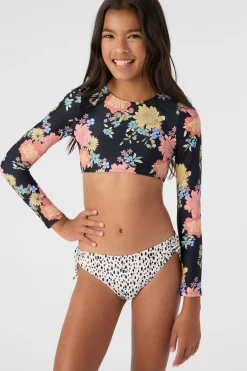 GIRL'S KALI FLORAL LONG SLEEVE CROP TOP SWIM SET