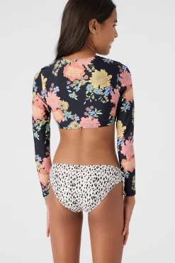 GIRL'S KALI FLORAL LONG SLEEVE CROP TOP SWIM SET