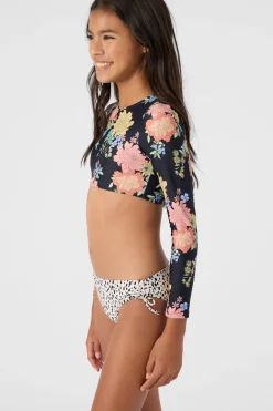 GIRL'S KALI FLORAL LONG SLEEVE CROP TOP SWIM SET