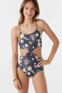 GIRL'S KENDRA FLORAL KNOT FRONT ONE-PIECE