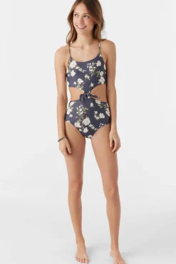 GIRL'S KENDRA FLORAL KNOT FRONT ONE-PIECE