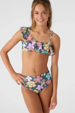 GIRL'S LAYLA FLORAL ASYMMETRICAL RUFFLE SWIM SET