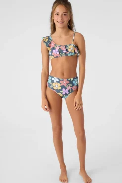 GIRL'S LAYLA FLORAL ASYMMETRICAL RUFFLE SWIM SET