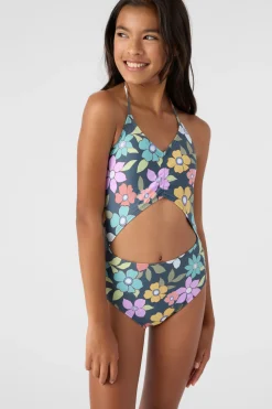 GIRL'S LAYLA FLORAL CINCHED ONE-PIECE
