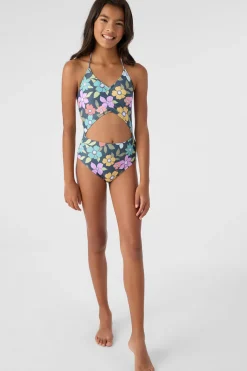 GIRL'S LAYLA FLORAL CINCHED ONE-PIECE