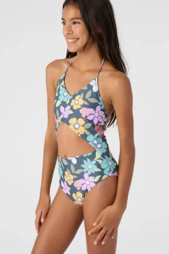 GIRL'S LAYLA FLORAL CINCHED ONE-PIECE