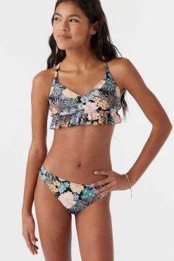 GIRL'S MACAW TROPICAL PEPLUM TRI TOP SET