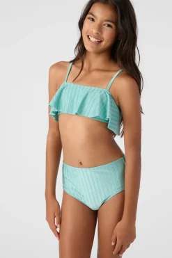 GIRL'S MIZI METALLIC RIB RUFFLE BRALETTE SWIM SET