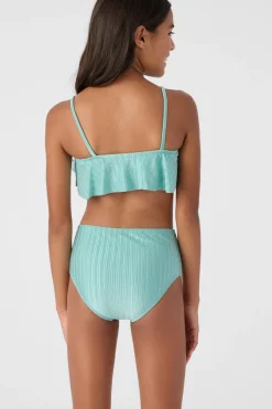 GIRL'S MIZI METALLIC RIB RUFFLE BRALETTE SWIM SET